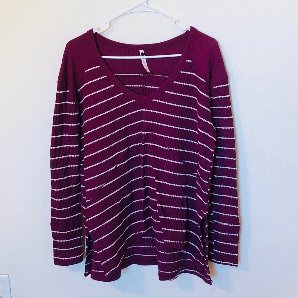 White & Magenta Striped Sweater